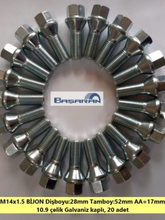Bijon M14x1.50 kafa 17mm, Diş:28 Tamboy:52mm takım 20ad fiyatıdır.